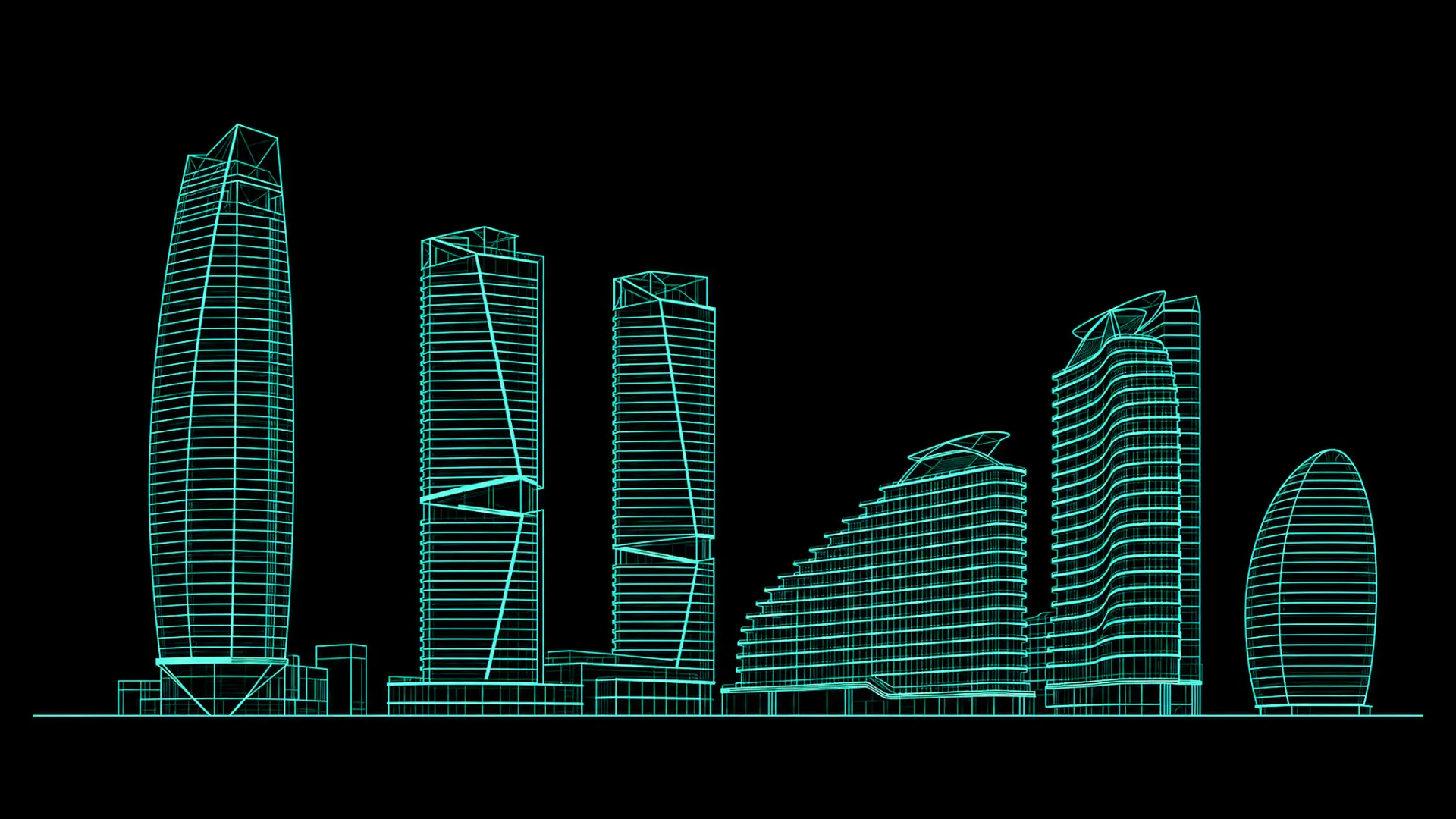 Limassol skyline rendered in glowing lines above the sea